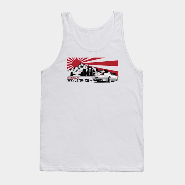 Nissan Skyline r34 GTR White, JDM Car Tank Top by T-JD